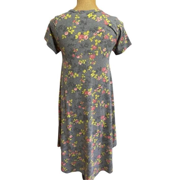 LulaRoe Unicorn Carly Swing Dress Size XXS Gray Pink Rosette Rose Floral Green - Picture 4 of 9